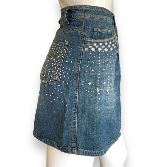CACHE’ RHINESTONE DENIM MINI SKIRT. WOMEN’S SIZE 4 - Picture 3 of 5